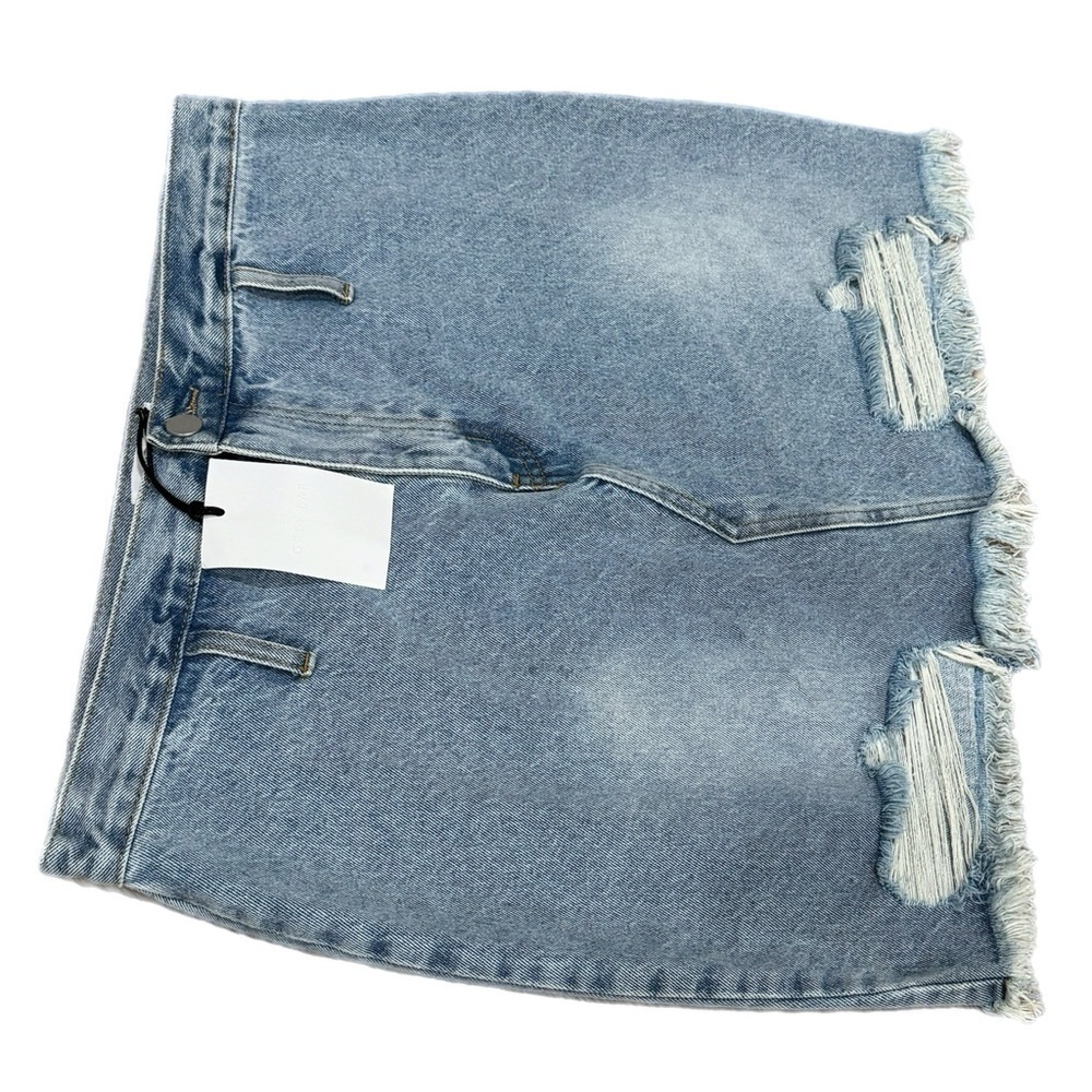 GREY LAB LOS ANGELES High Rise Denim Skirt Light Wash 90s Style Distressed Sz L - Picture 6 of 10